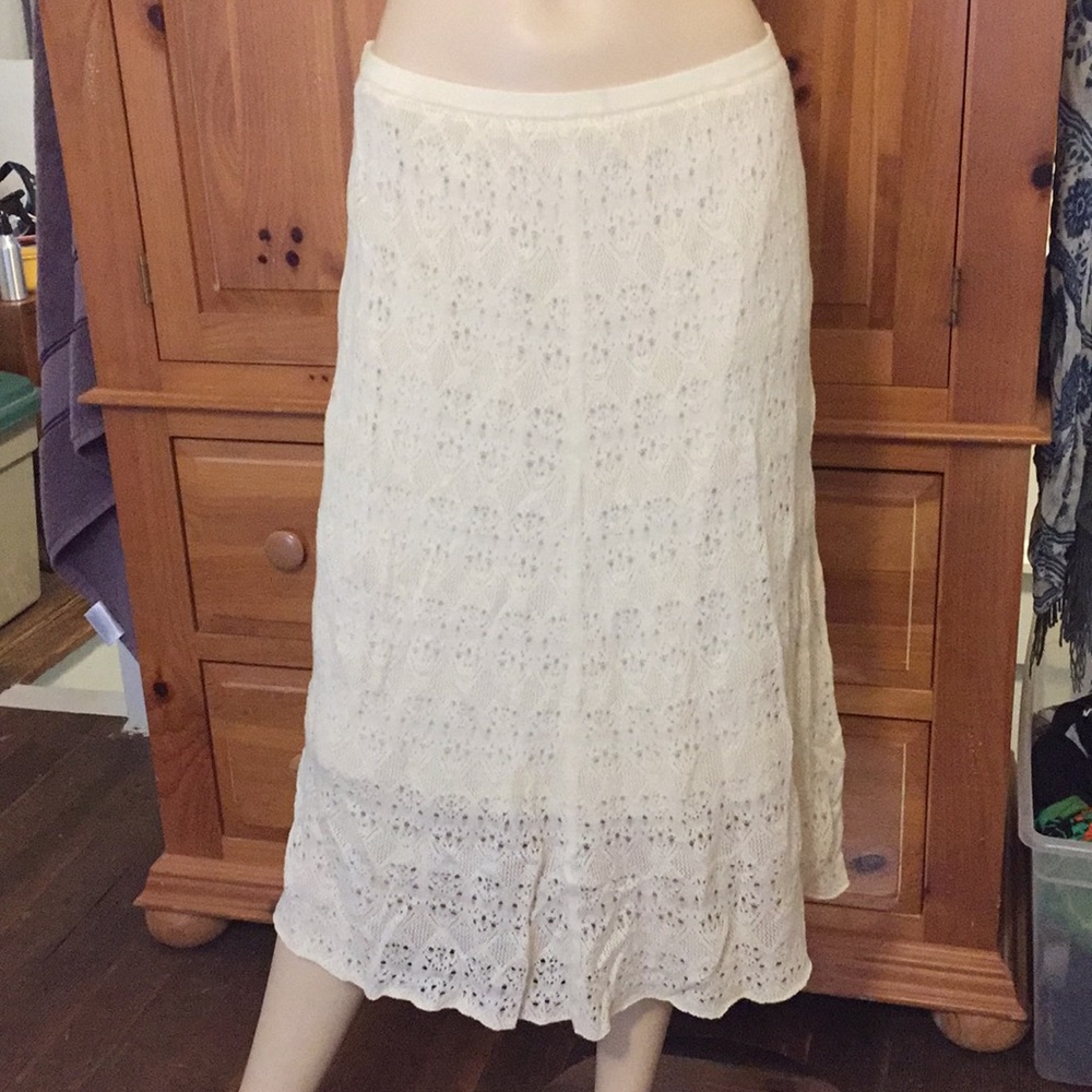 Sparrow Anthropologie Long Cream Lace Skirt